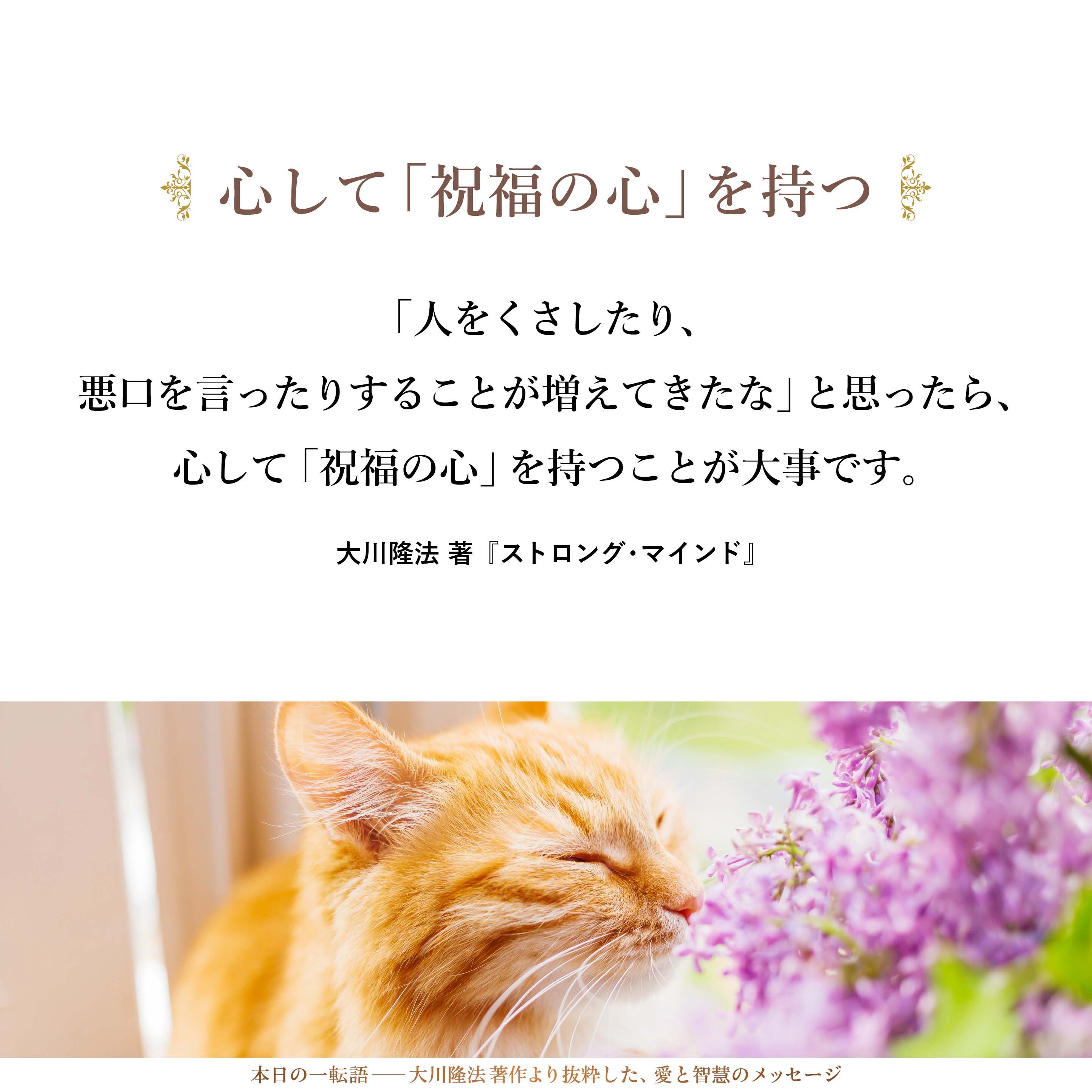 「人をくさしたり、悪口を言ったりすることが増えてきたな」と思ったら、心して「祝福の心」を持つことが大事です。