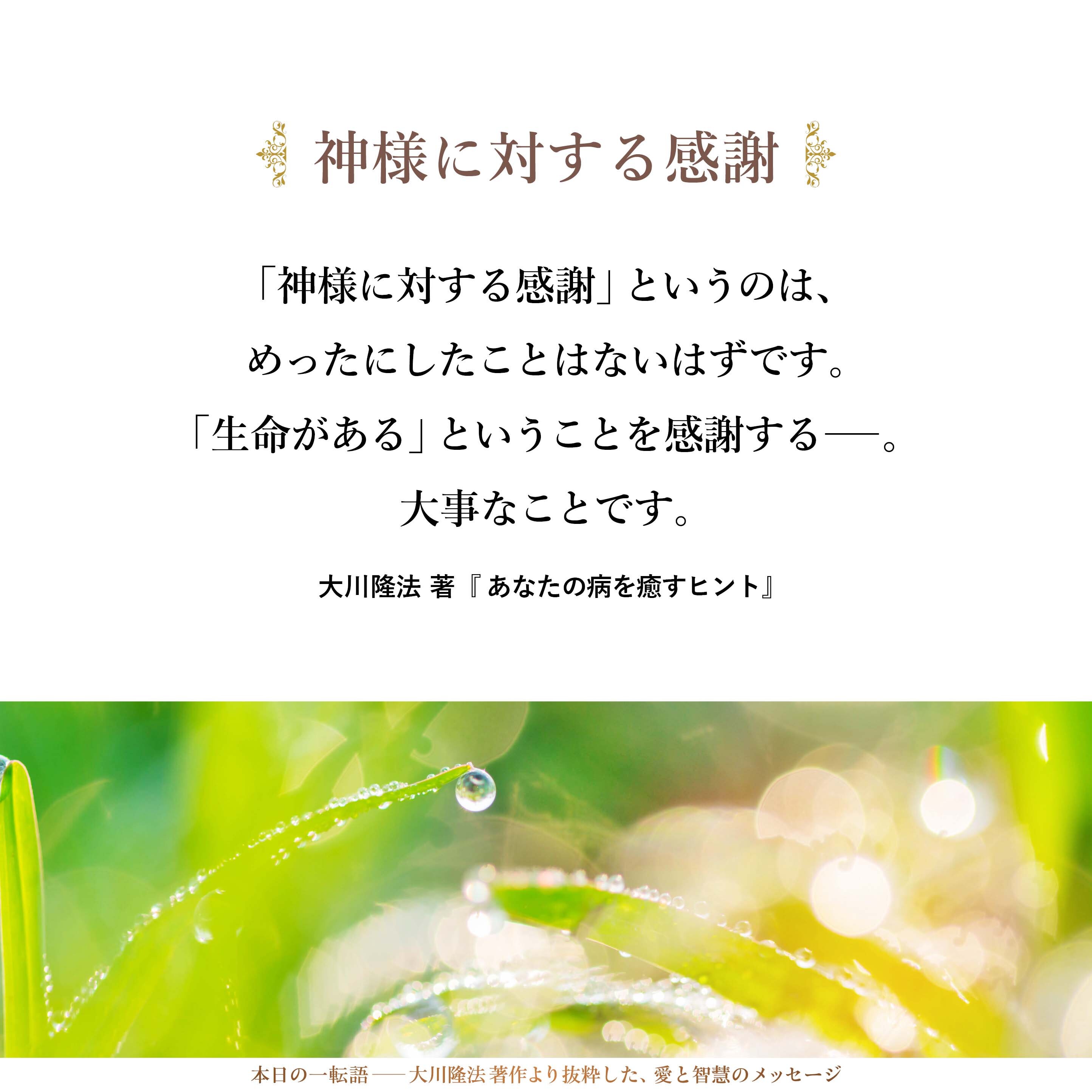 「神様に対する感謝」というのは、めったにしたことはないはずです。「生命がある」ということを感謝する―。大事なことです。
