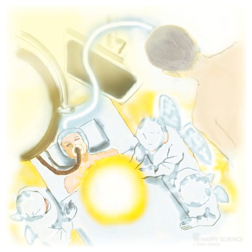 霊子線でつながれた状態で手術台の自分を見つめるKさん